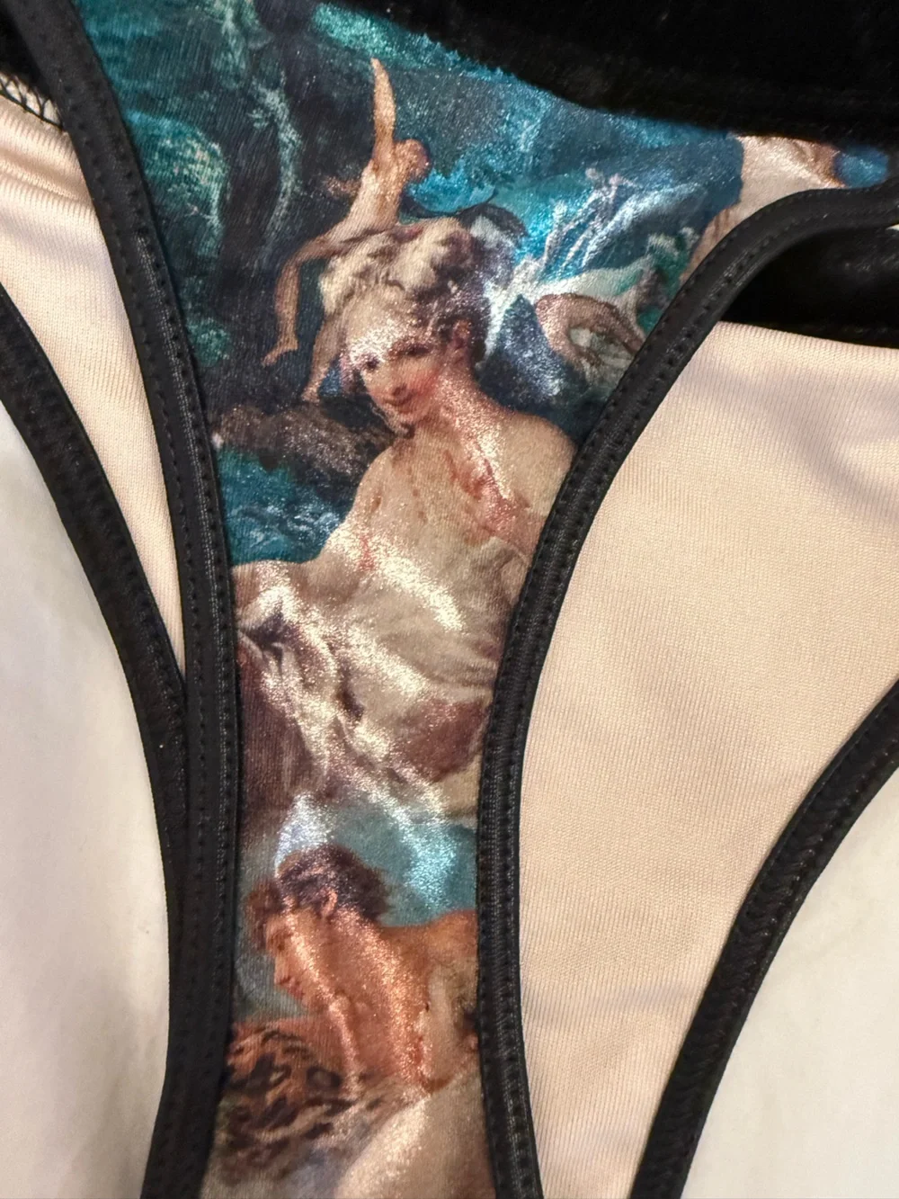 Teal Marble Triangle Bikini Set with Black Accents